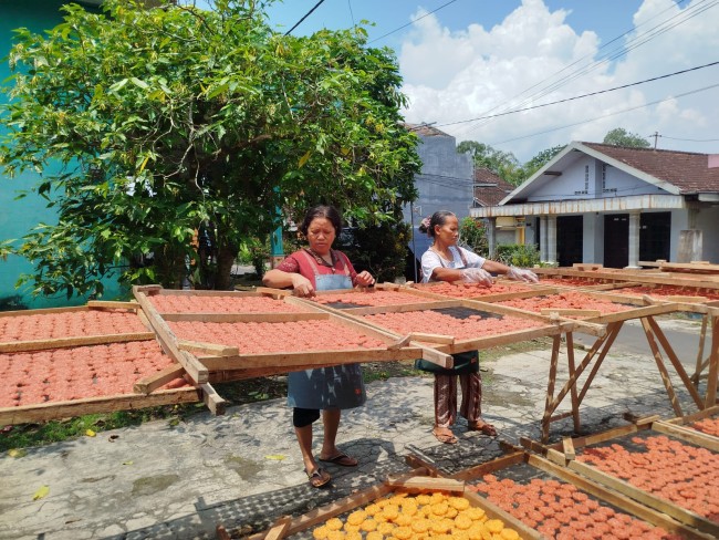 Proses pencemaran rengginang kencana khas Desa Sambigede, Kecamatan Sumberpucung, Kabupaten Malang.
