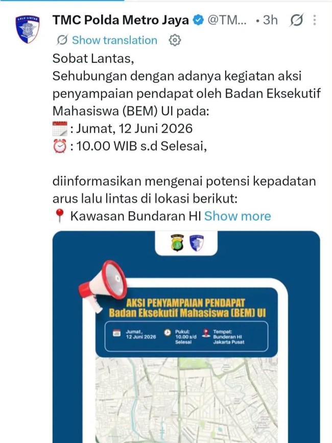 Unggahan imbauan kepadatan arus lalu lintas. (Foto: tangkapan layar)