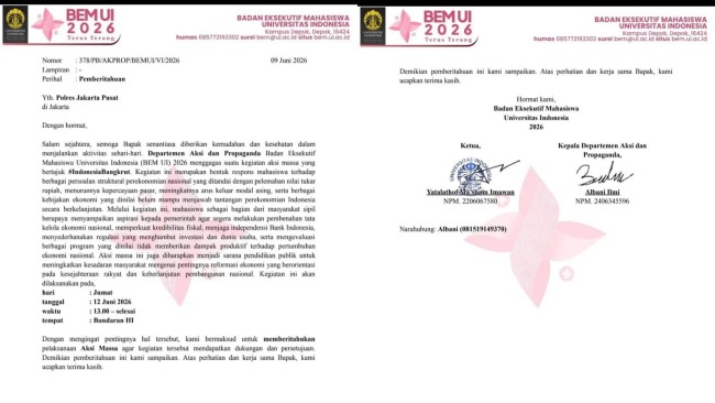Surat pemberitahuan demo yang tersebar di media sosial. (Foto: Threads)