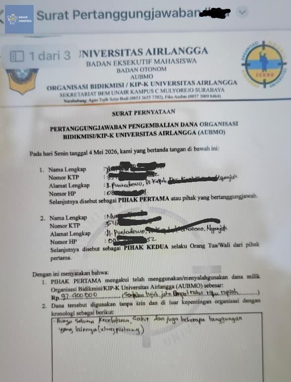 Surat Pernyataan pertanggungjawaban. (Foto: X)