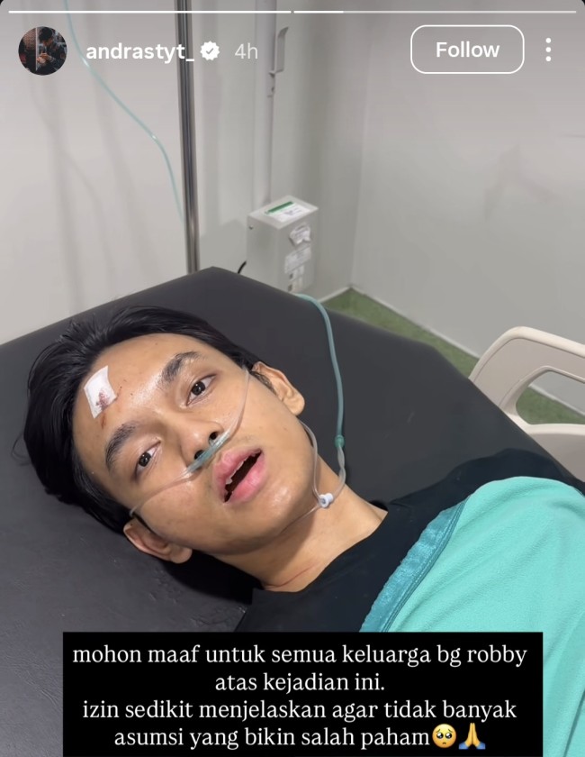 Kondisi terkini Konten kreator dan YouTuber gaming asal Sukoharjo, Andra ST. (Foto: Instagram)